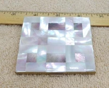 Vintage LADIES COMPACT POWDER MIRROR Mother of Pearl Geometric Design !