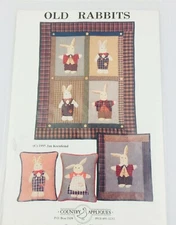 Country Appliques Old Rabbits Pattern Wall Hanging Pillow Soft Sculpture 1995