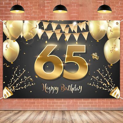 6x4ft Happy 65th Birthday Banner Backdrop - 65 Years Old Birthday Decorations...