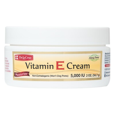 De La Cruz Vitamin E Cream Moisturizer for Face and Neck, Made in USA, 2 OZ