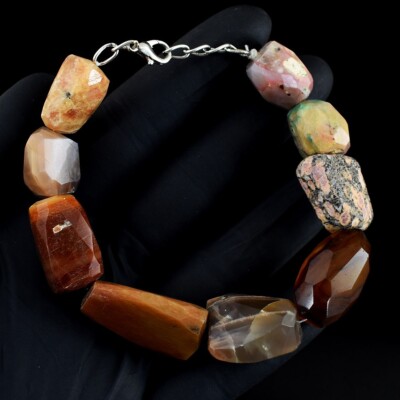 Hervorragendes Muster facettiert mehrfarbig Mondstein 288 kt Perlen Armband VK 04 E678