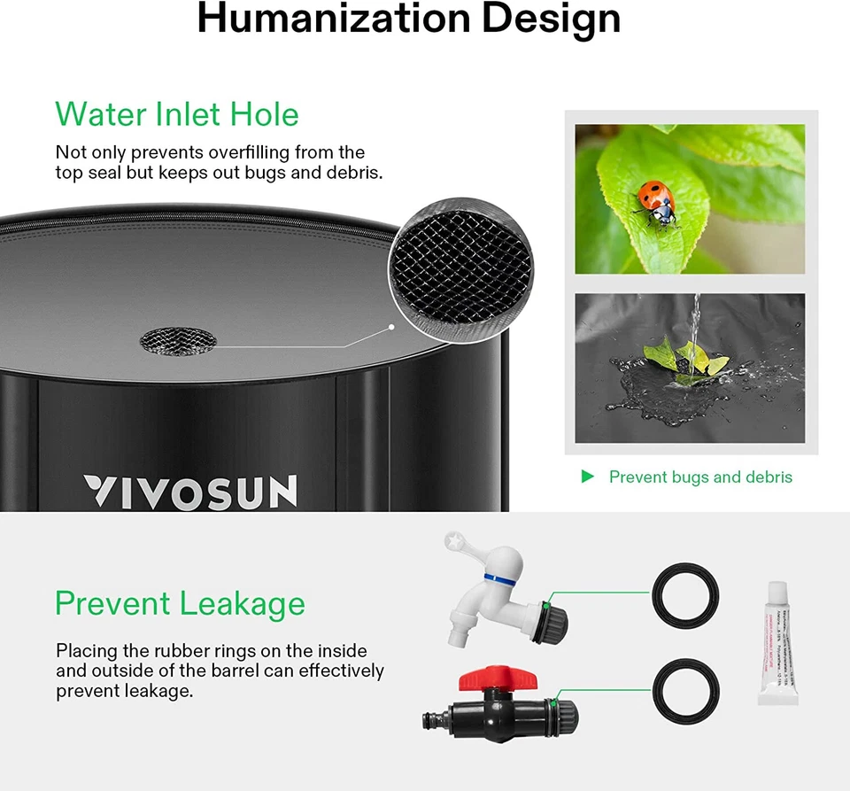 VIVOSUN 53/100/132 galones colector de barril de lluvia plegable, tanque de almacenamiento de agua PVC Foto 2 de 4