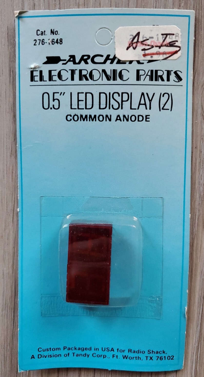 7-SEGMENT LED NUMERIC READOUT, RED .5”, ARCHER 276-1648 COMMON ANODE NOS