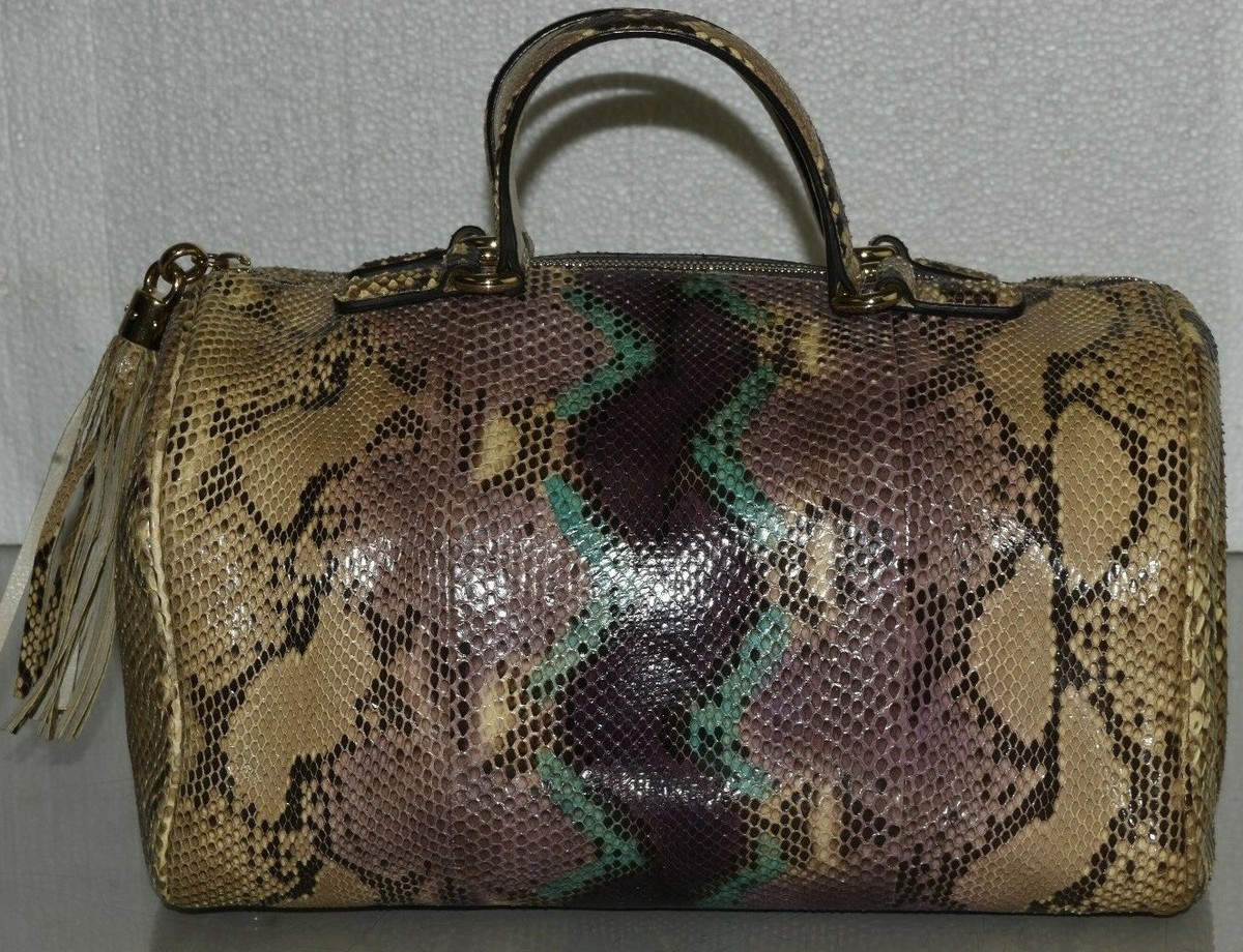 $3400 NEW Gucci Medium Boston Bag Grape EXOTIC PYTHON Beige Green