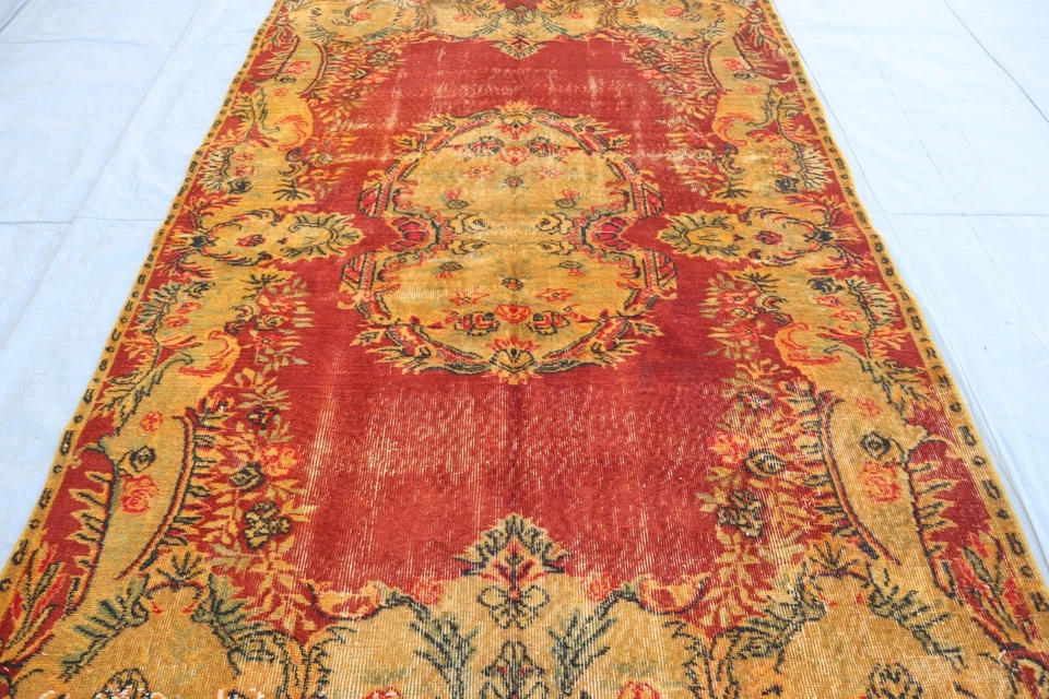 5'7x8'3 ft Caucasian Antique Rug- Red Gold Afghan Floral Rug- Handmade Wool Rugs - Image 2 of 4