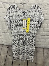 HILARY RADLEY WOMEN'S SHORT SLEEVE PULL STRING TIE DRESS,LAVENDER/OFFWHITE - S