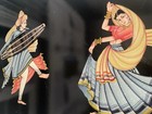Vtg. Hand Painted Traditional Indian Kamala Dancers Folk Art Lacquer Panel 17x12 — photo 3