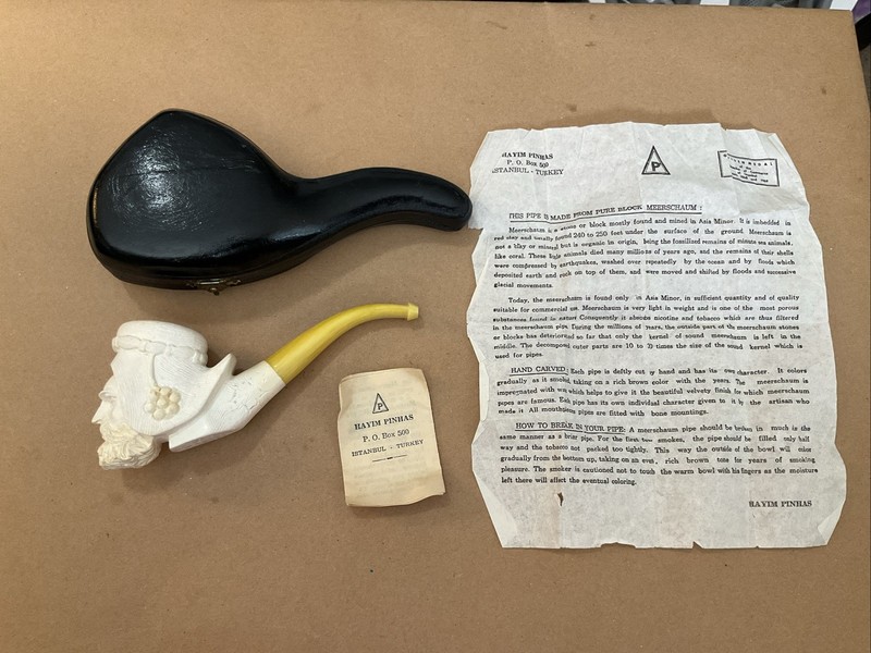 Vtg Genuine Real Meerschaum Ga-Gas Pipe Hayim Pinhas Case Paperwork
