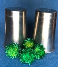 Vintage Magic Trick Apparatus 2 Stainless Steel Cups  4 Balls