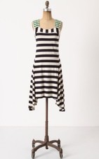 HWR Monogram Split Striped Dress Small Navy Ivory Asymmetrical Anthropologie