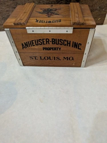 Vintage Mini Anheuser Busch Budweiser Small Wood Beer Crate Box w/ Hinged Lid