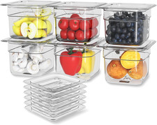 6-Pack NSF Polycarbonate Food Pans with Lids,1/6 Size,4" Deep,Clear