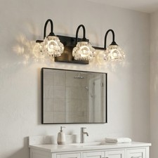 17 inch Black Crystal Shade Vanity Light 3-Lights Wall Fixture Bathroom Mirror