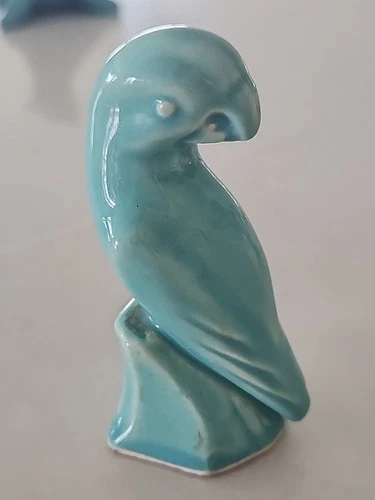 Turquiose Pottery Parrot Possible Shawnee Or Mc Coy 3.5x2"
