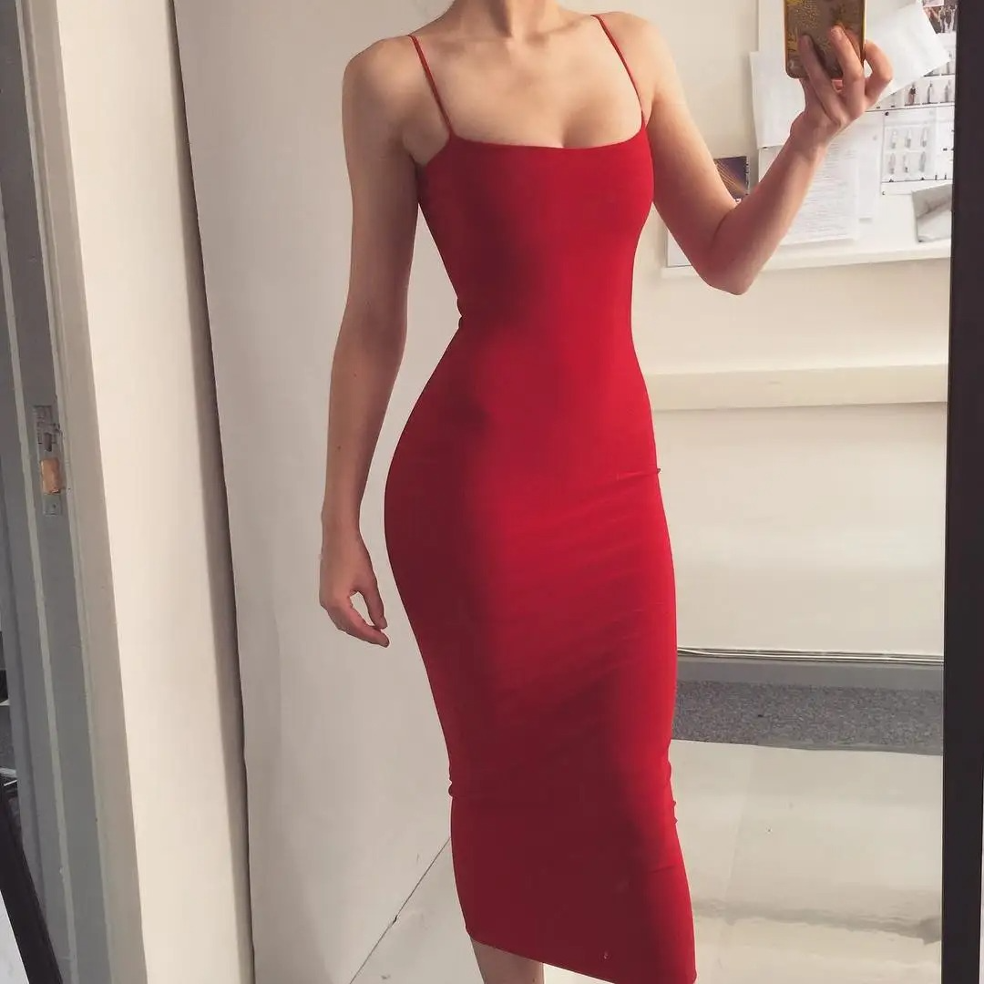 Bodycon Maxi Dress Women Slim Fit Spaghetti Strap Party Club Evening Dress
