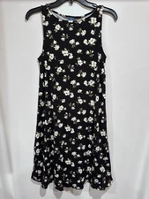 Old Navy Dress Womens XS Tall Black Floral Sleeveless Tank A-Line Swing Stretch