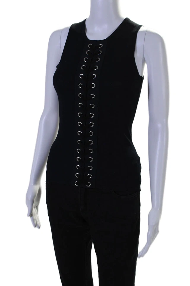 Autumn Cashmere Womens Lace Up Neck Shell Sweater Navy Blue Size Extra Small - Image 2 of 4