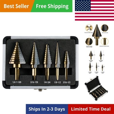 Step Drill Bits, 5PCS HSS Titanium Step Drill Bit Set, 50 Sizes High Speed St...