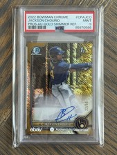2022 Bowman Chrome  Jackson Chourio Gold Shimmer /50 Auto PSA 9 1st Brewers