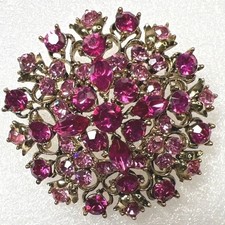 Lisner Domed Rhinestone Brooch Two-tone Pink ...