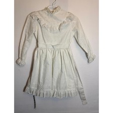Vintage Girls L'enfant White Eyelet Lace Ruffle Dress Victorian Prairie Small