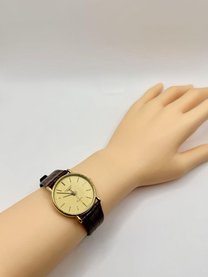 Longines Quartz Gold Brown Leather Watch 3-Needle Men's Wristwatch