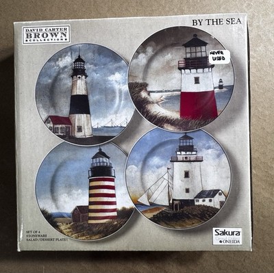 Oneida David Carter Brown ''By The Sea'' Lighthouse Salad Plates Set 4 Sakura