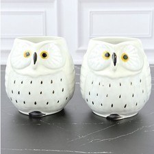 PAIR (2) Ceramic White Owl Teacups 3 1/4" Tall