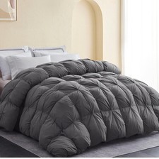 Goose Down Feather 3D Pinch Pleated Comforter Cotton Gray King106 x 90 