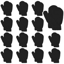 MENOLY 15 Pairs Kids Toddlers Magic Stretch Mittens Solid Color Winter Black