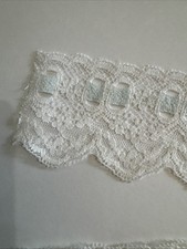 3 Yards VTG White Lace w/light Blue Accent Scallop Borders