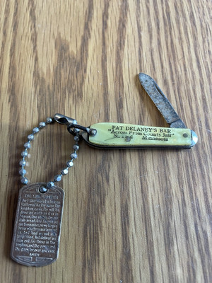 Vintage Miniature Pocket knife Key Chain Pat's Bar Across from County Jail