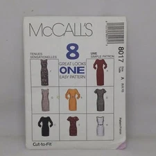 McCalls Sewing Pattern 8017-8 in 1 Pattern-Size 6-8-10-Shift Dress-Uncut-F/F-Vtg