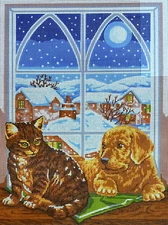 Needlepoint Painted Canvas Gobelin Cat and Dog 16"x20" 10310 by Collection D'Art