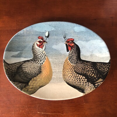 ⚡️John Derian Target Hungry Chickens Stoneware Oval Serving Platter 15