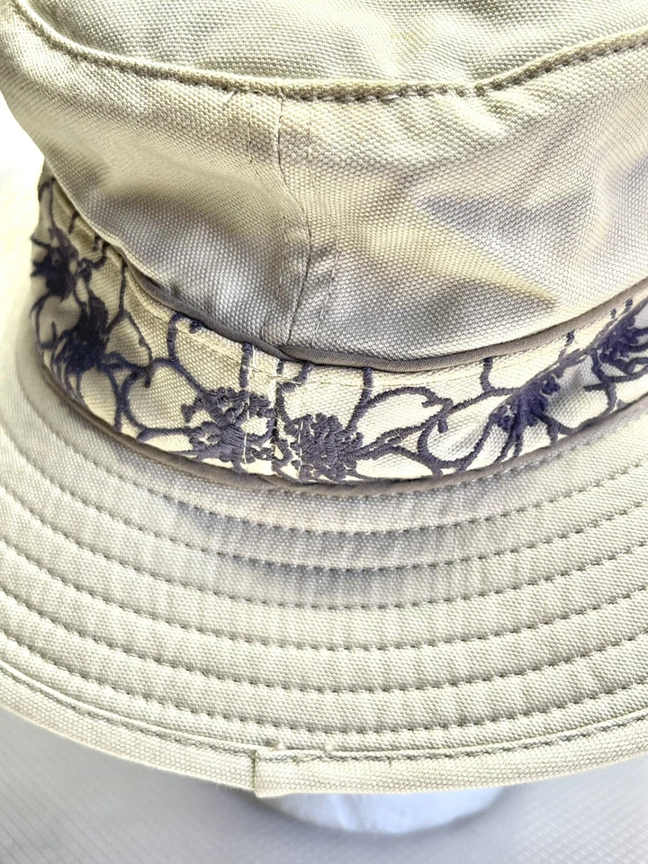 REI Womens Bucket Hat Medium Purple Floral Organic Khaki Hat Buckle Chin Strap - Image 3 of 4
