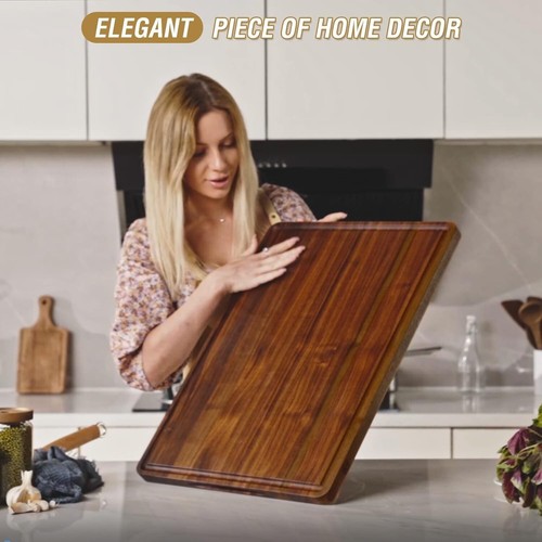 Large 24"x18" Reversible Walnut Butcher Block with Juice Groove & Non-Slip Mats - Picture 9 of 11