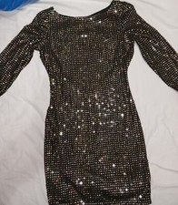 Guess Beatriz Black iridescent Sequin Open Back Cocktail Dress Size XS