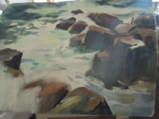 Original Watercolor By Peg Humphreys, Ocean Scene & Portrait 30"x22"