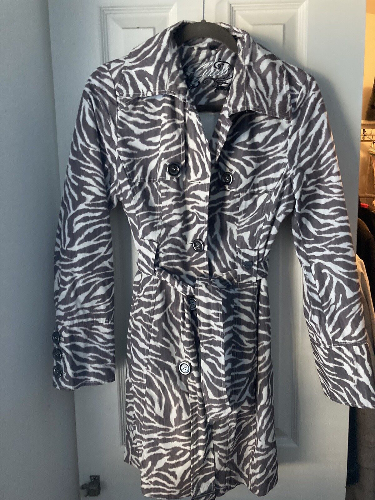 GUESS White Gray Zebra Print Rain Jacket Raincoat… - image 1