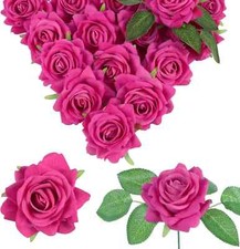 Hot Pink Roses 16pcs Velvet Artificial Roses with Stems Hot Pink Artificial Flow