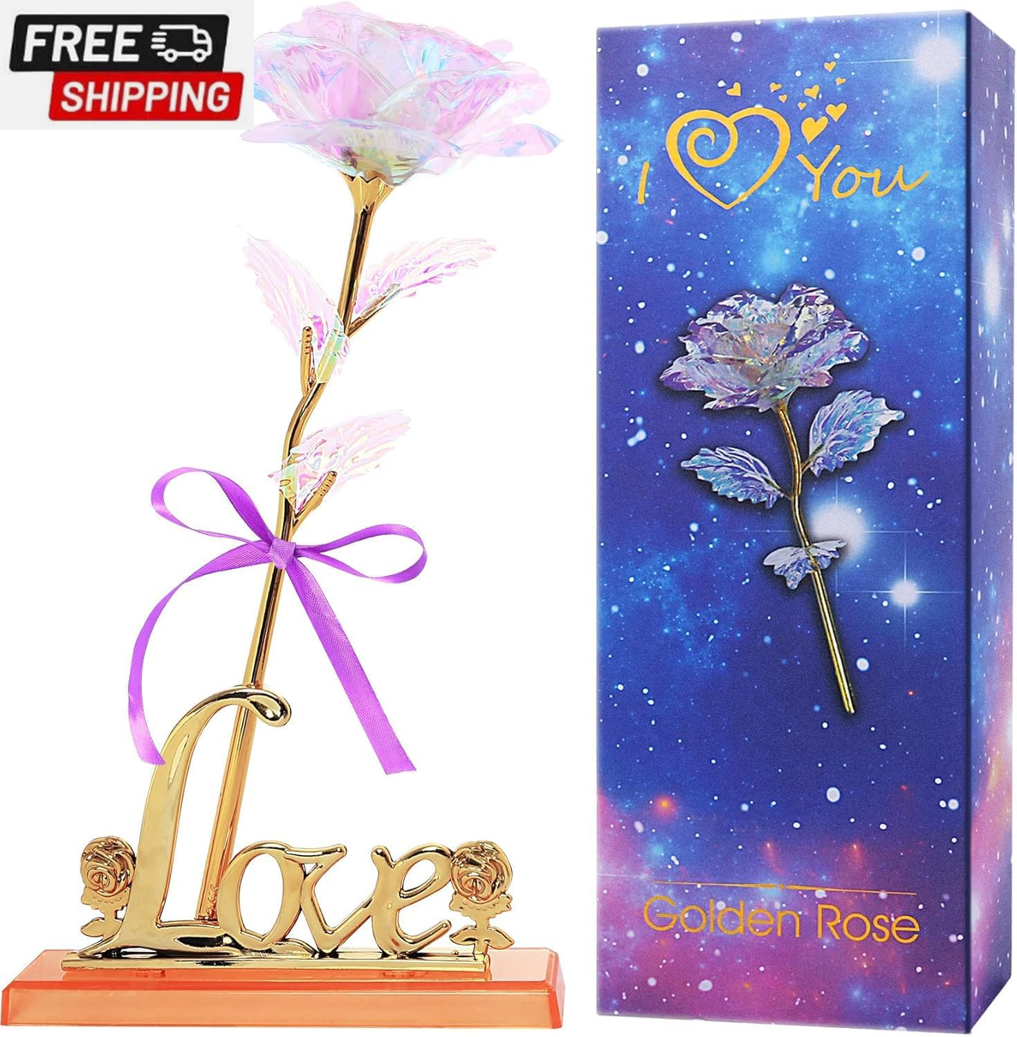 Galaxy Forever Crystal Colorful Rose Flower with Love Stand Unique Rose Gifts fo