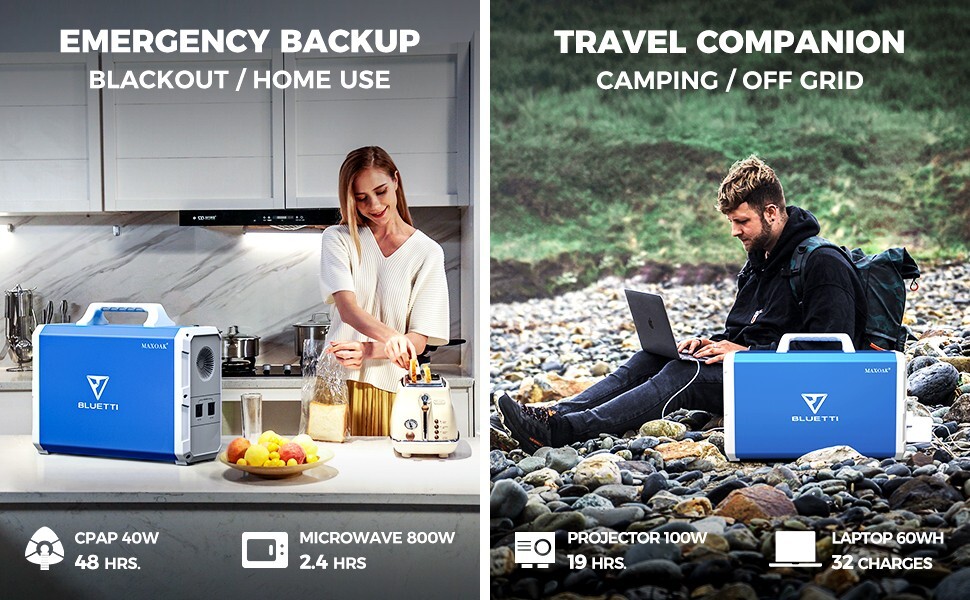 MAXOAK Portable Power Station 2400Wh/1000W EB240 Solar Generator w 2 AC