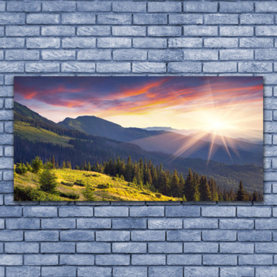 Acrylglasbilder Wandbilder aus Plexiglas  140x70 Gebirge Wald Sonne Landschaft
