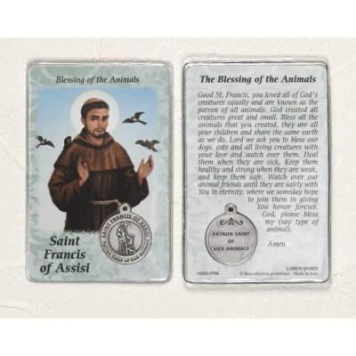 Saint St. Francis of Assisi with Medal & Prayer - Plastic Coated Holy Card