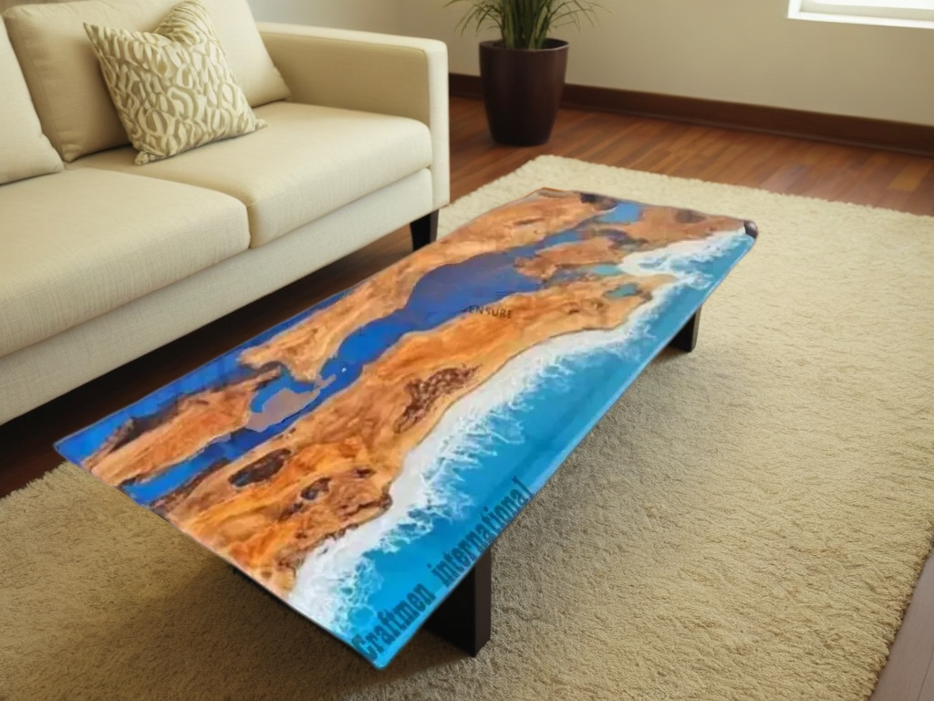 Ocean Blue table top, Home decor Furniture, Live edge Wood table, Kitchen table