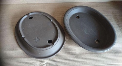 Japanese Bonsai Pot Tokoname 25cm×19.5cm×3.5cm ellipse set of 2 Unused Vintage 2