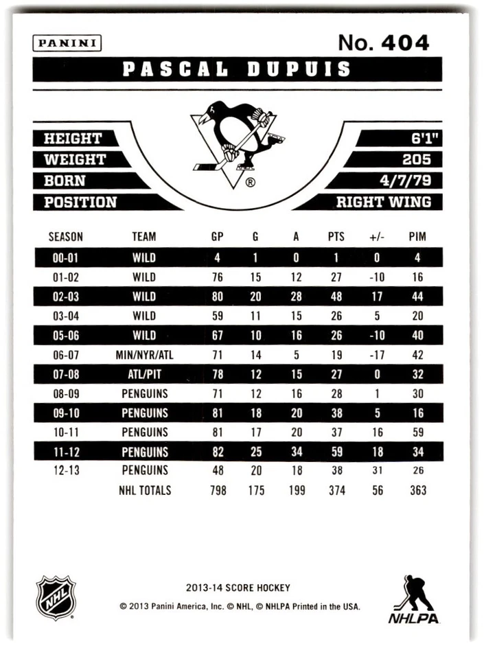 2013-14 Score Gold Pascal Dupuis #404 Pittsburgh Penguins - Image 2 of 2
