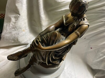 ANTIQUE J. PRADIER BRONZE SAPPHO STATUE BROODING WOMAN SUPERB