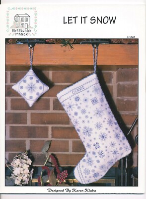Rosewood Manor LET IT SNOW 3 Cross Stitch Charts Leaflet ~ sampler stocking